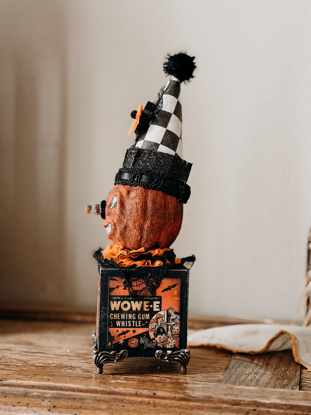 Spun cotton, paper mache and wood assemblage sculpture
