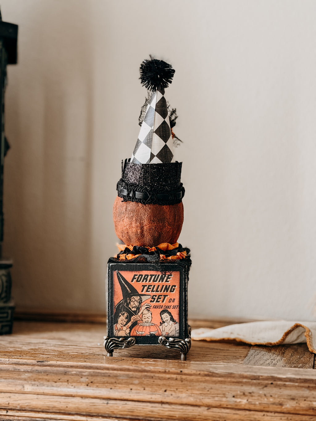 Spun cotton, paper mache and wood assemblage sculpture